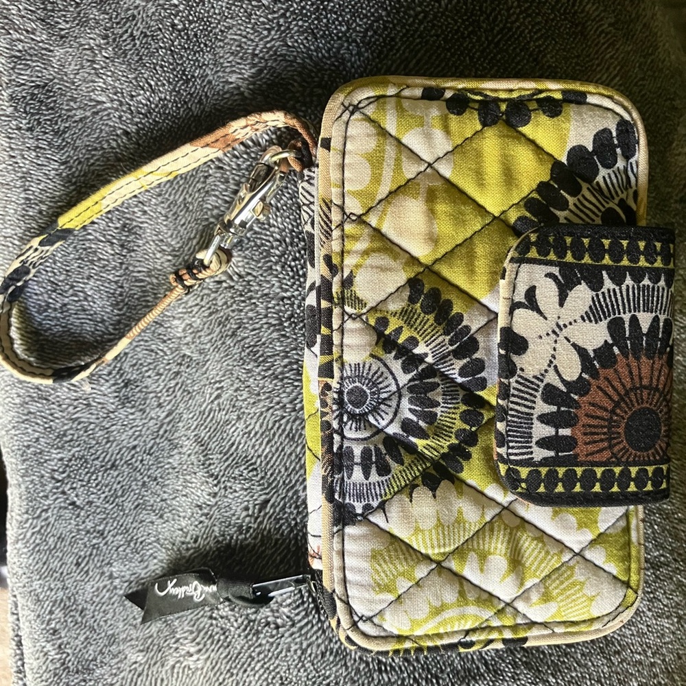 Vera Bradley Yellow and Black Floral Quilted Wallet 5.5x 3.5”